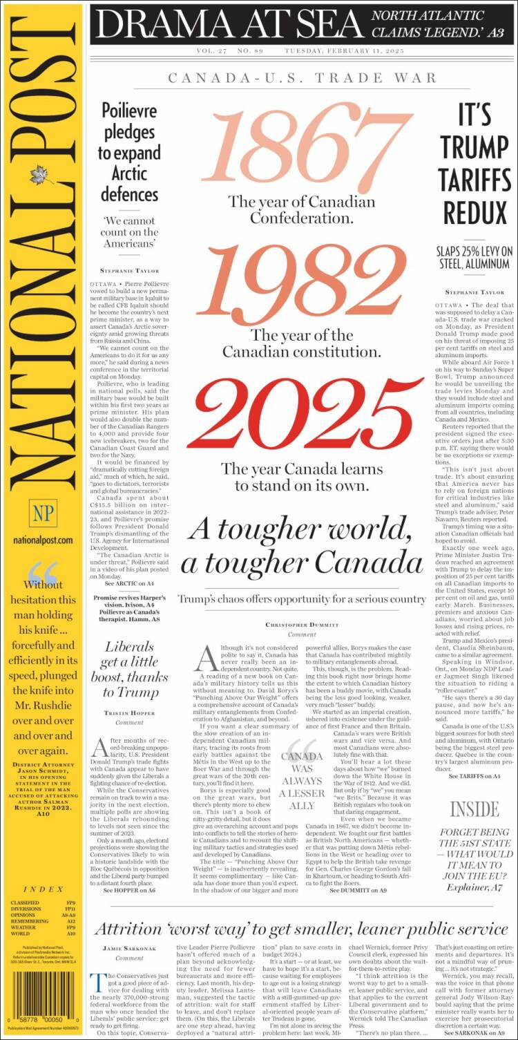 Portada de The National Post (Canada)