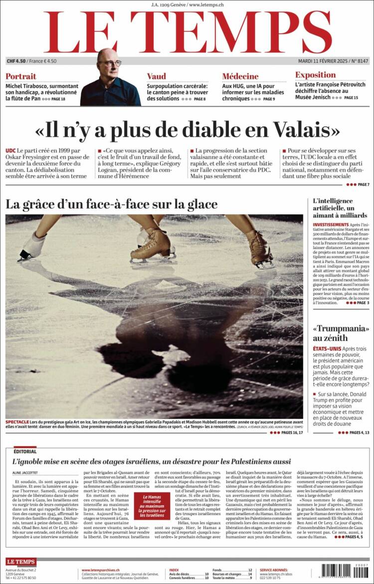 Portada de Le Matin (Suisse)