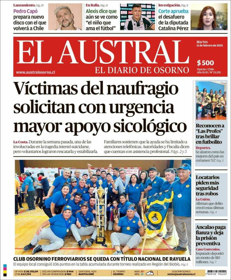 Portada de El Austral de Osorno (Chile)