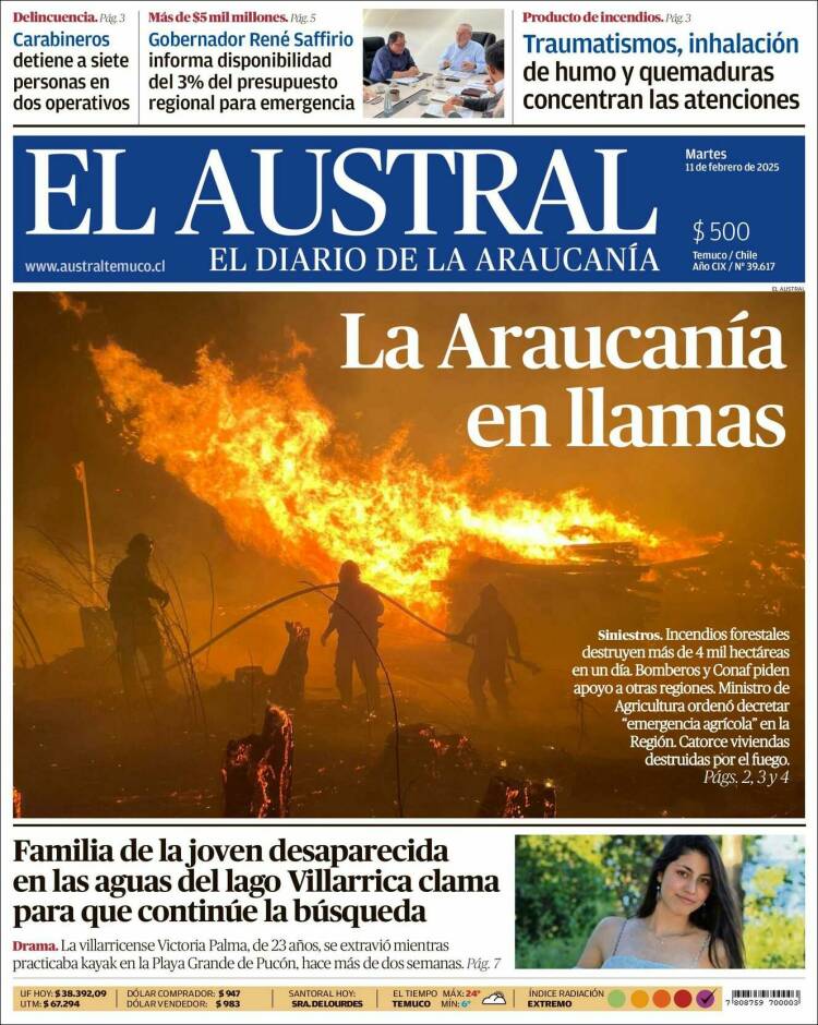 Portada de El Austral de Temuco (Chili)