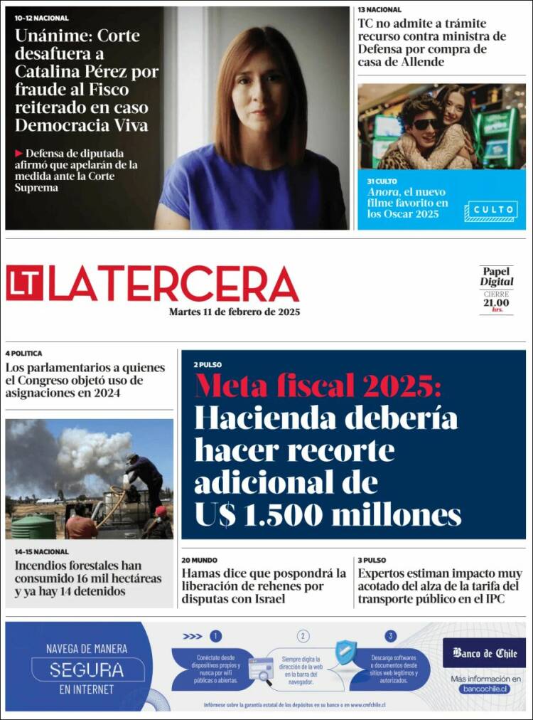 Portada de La Tercera (Chile)