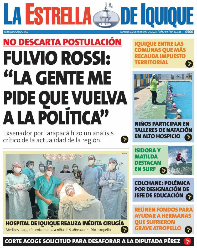 Portada de La Estrella de Iquique (Chile)