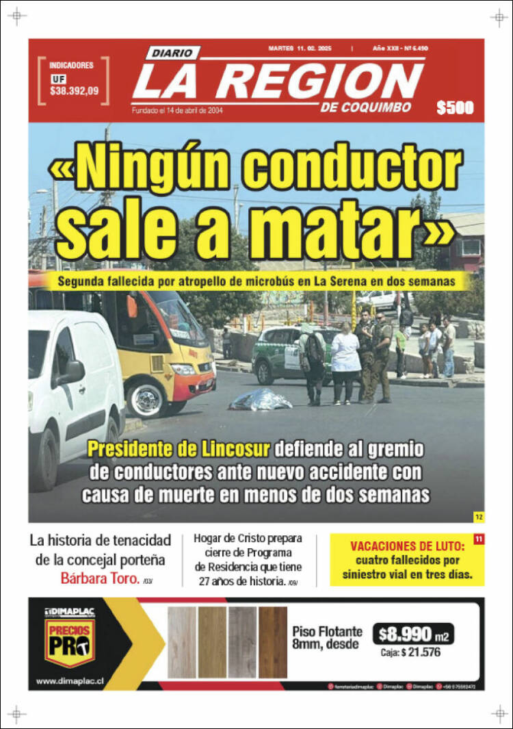 Portada de Diario La Región de Coquimbo (Chile)