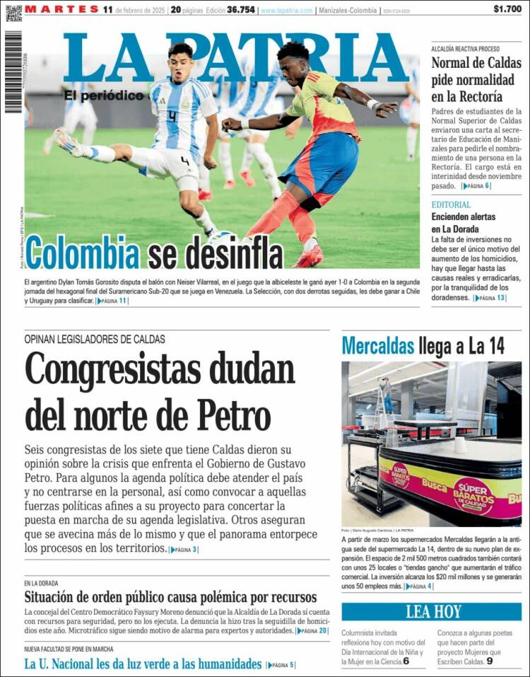 Portada de La Patria (Colombia)