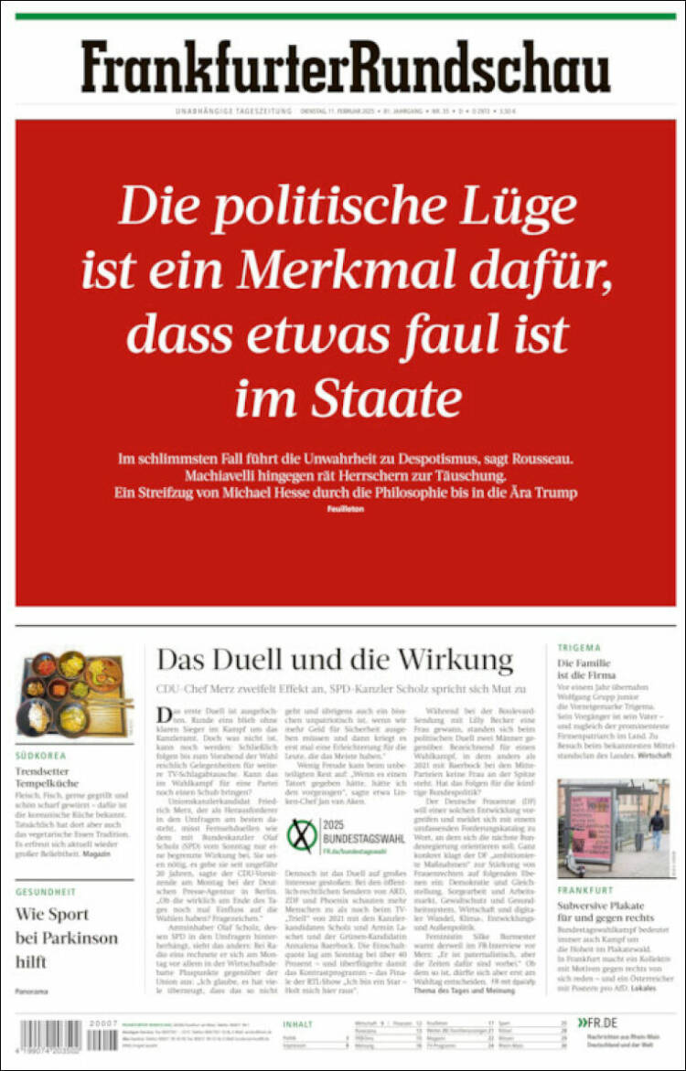 Portada de Frankfurter Rundschau (Alemania)