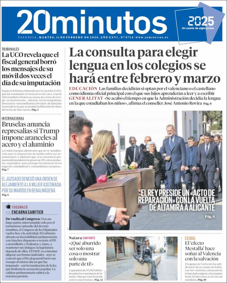 Portada de 20 Minutos - Valencia (Spain)