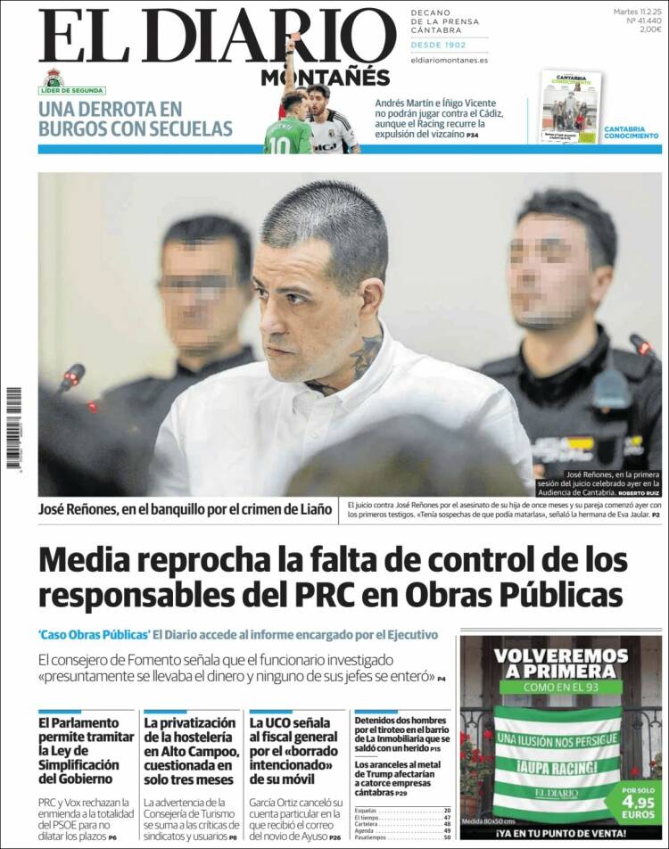 Portada de El Diario Montañés (España)