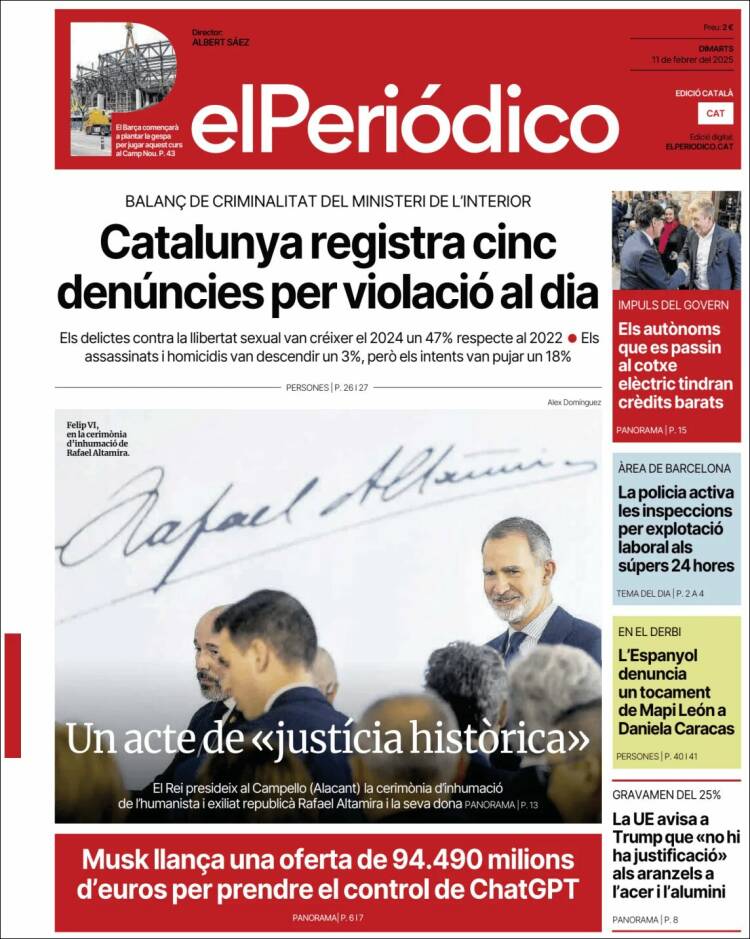 Portada de El Periódico de Catalunya (España)