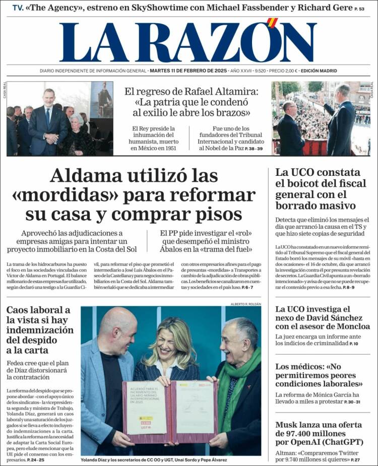 Portada de La Razón (Espagne)