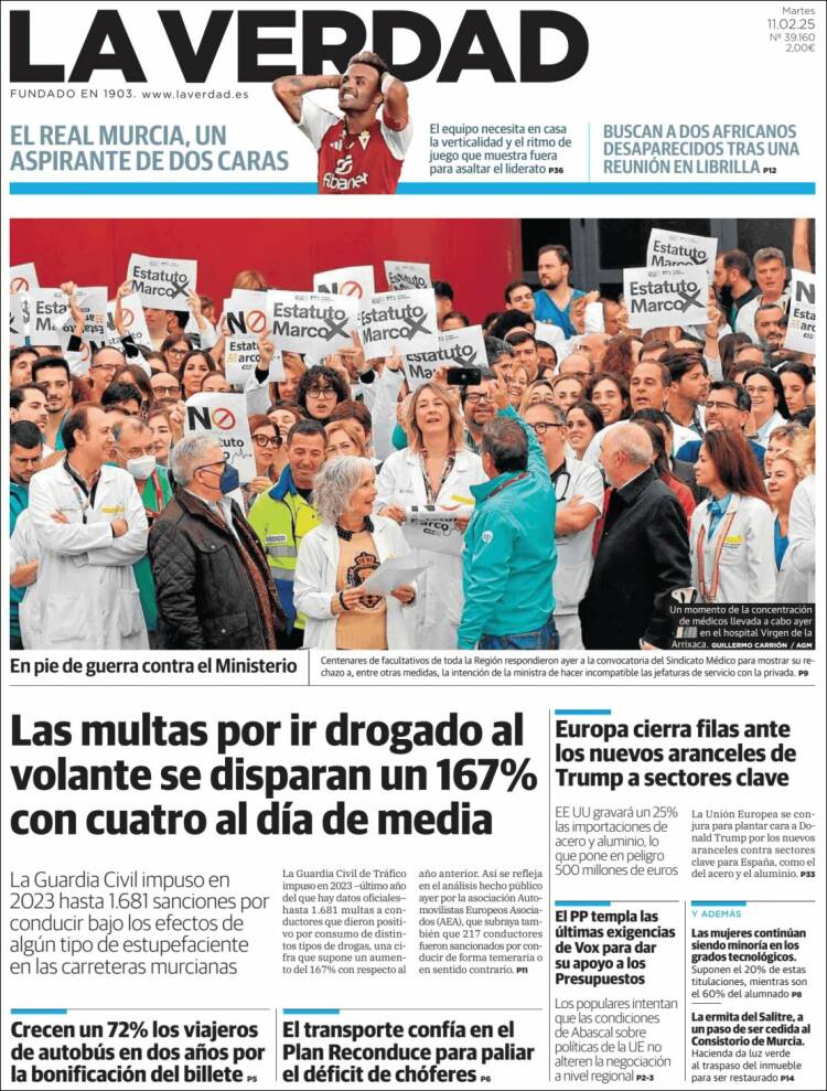 Portada de La Verdad de Murcia (España)