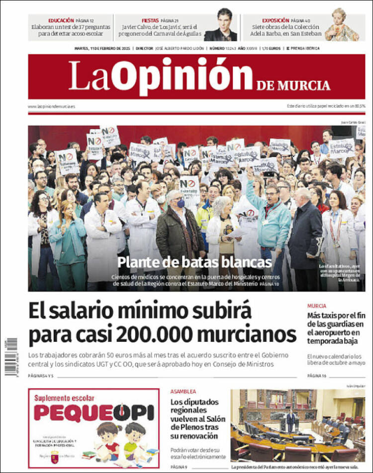 Portada de La Opinión de Murcia (Espagne)