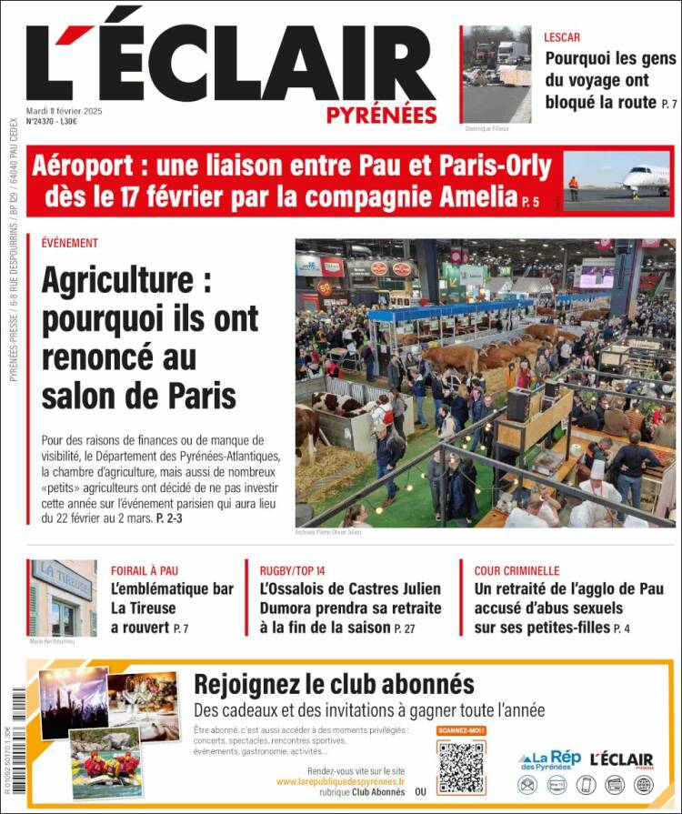 Portada de L'Eclair des Pyrénées (France)