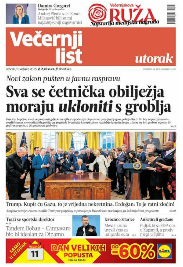 Portada de Večernji (Croatie)