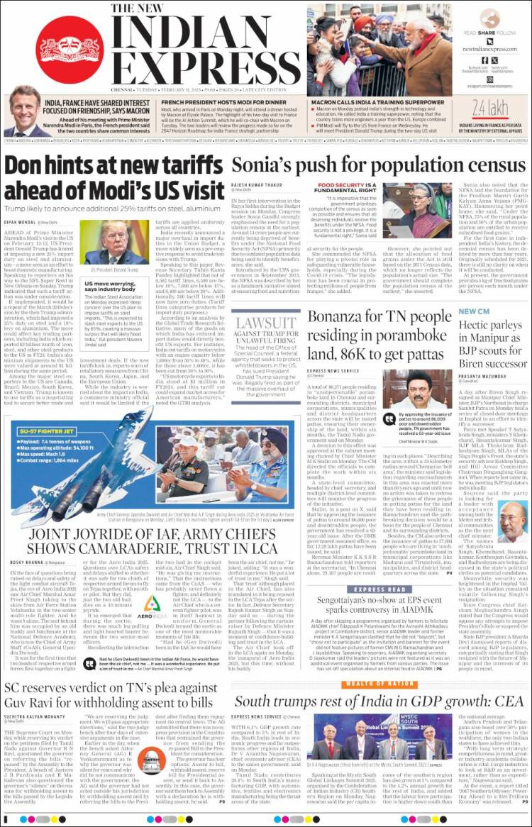 Portada de New Indian Express (Inde)