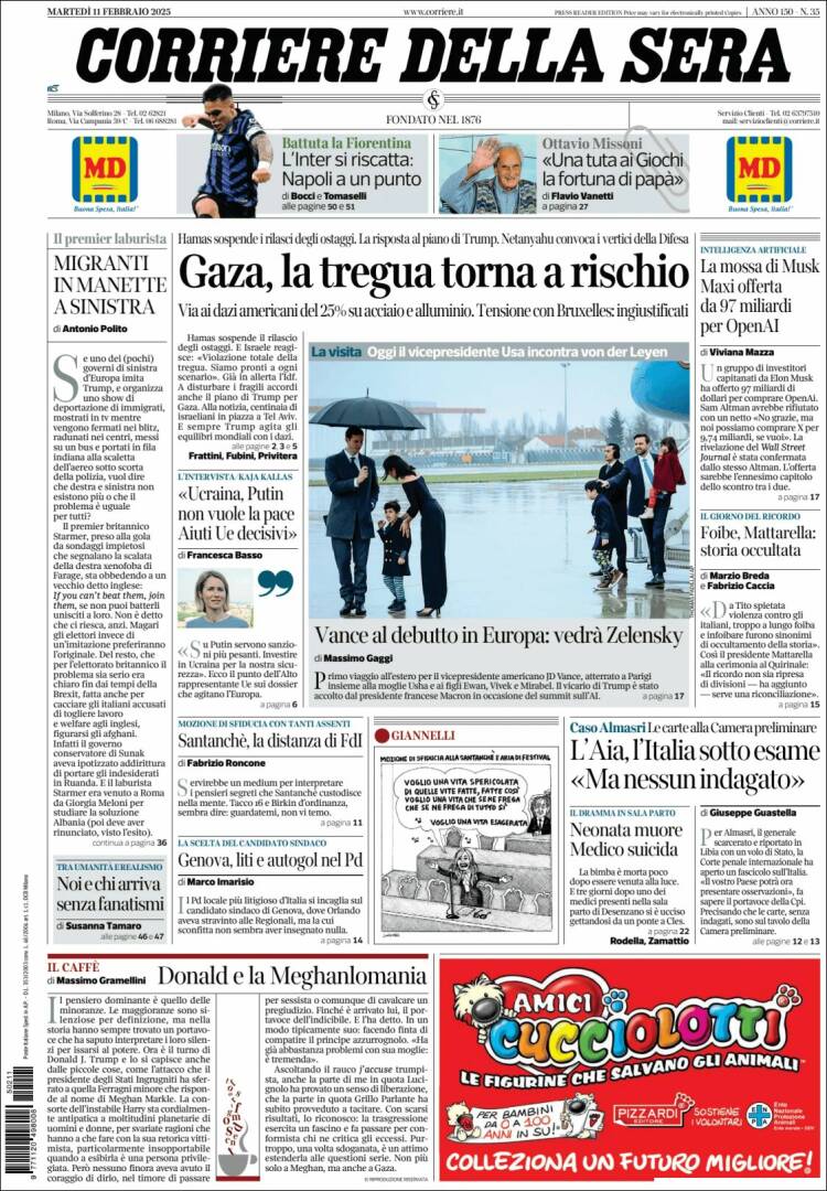 Portada de Corriere della Sera (Italie)