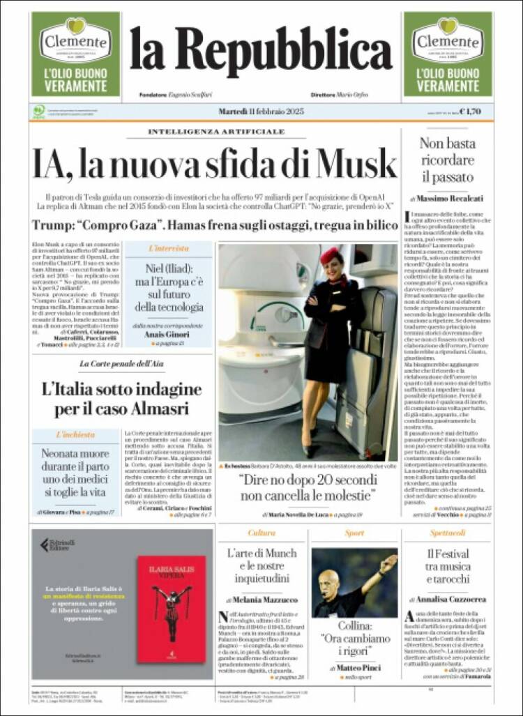 Portada de La Repubblica (Italie)