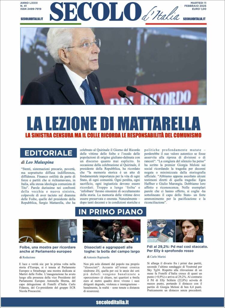 Portada de Secolo d'Italia (Italia)