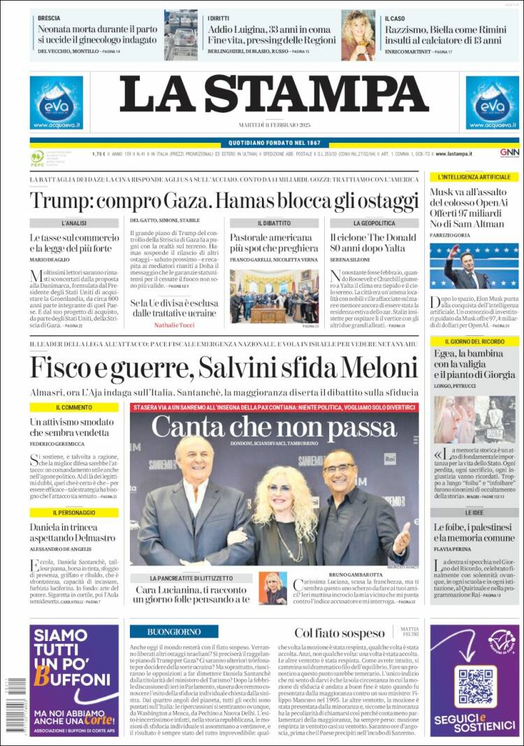 Portada de La Stampa (Italy)