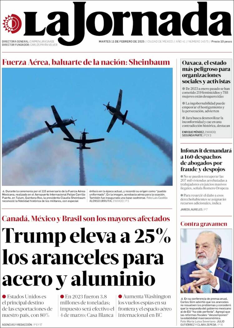 Portada de La Jornada (Mexico)