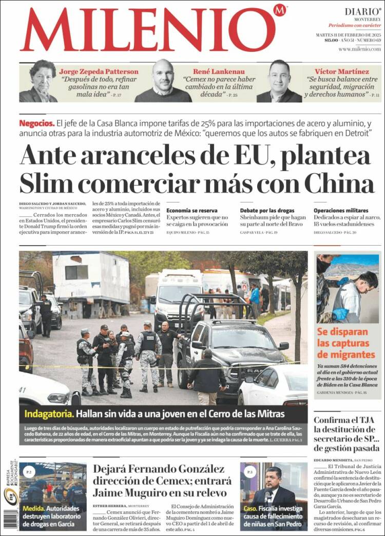 Portada de Milenio de Monterrey (Mexico)