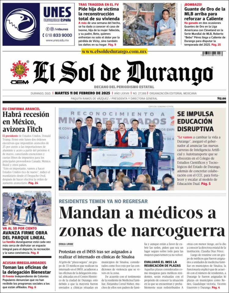 Portada de El Sol de Durango (México)