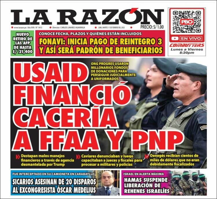 Portada de La Razón (Pérou)