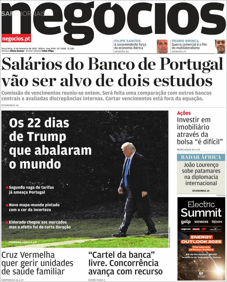 Portada de Jornal de Negócios (Portugal)