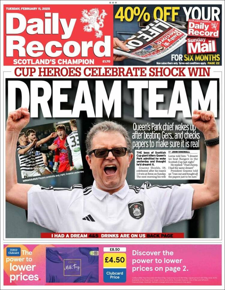 Portada de Daily Record (Royaume-Uni)