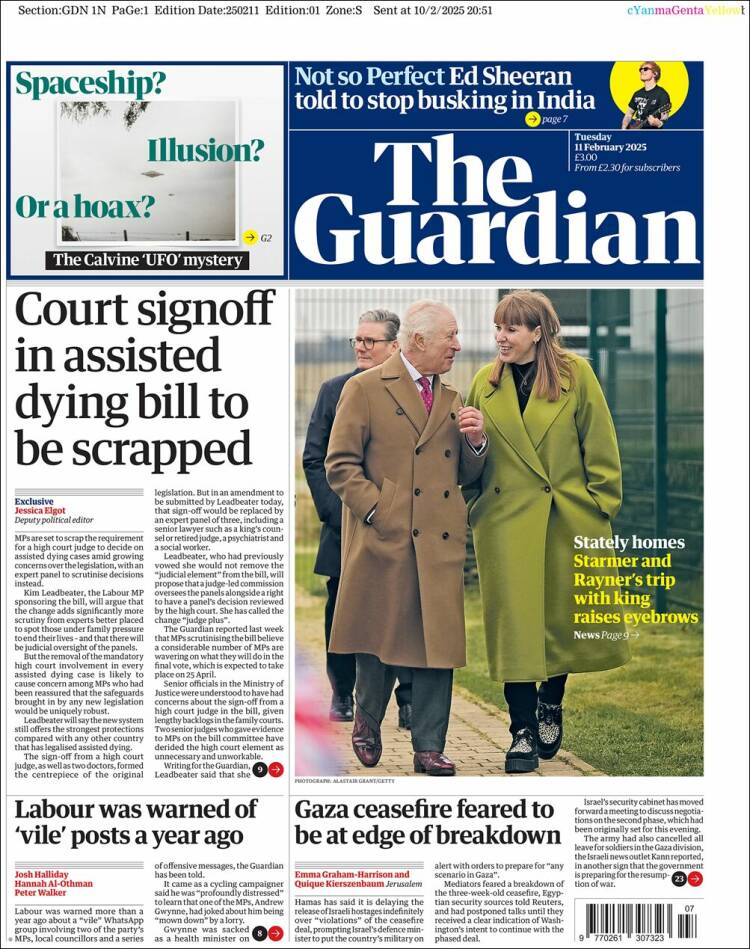 Portada de The Guardian (Reino Unido)