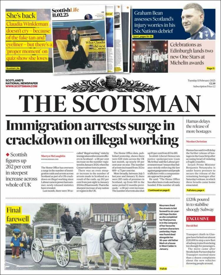 Portada de The Scotsman (Reino Unido)