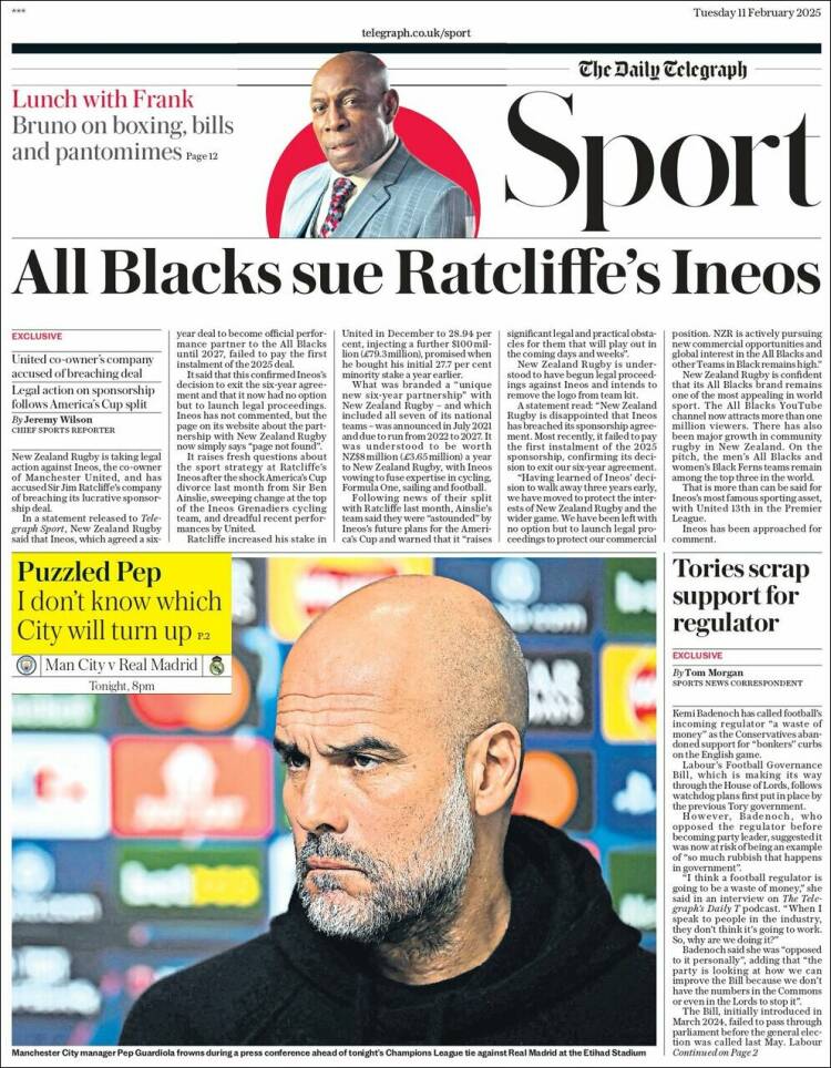 Portada de Telegraph Sport (Reino Unido)