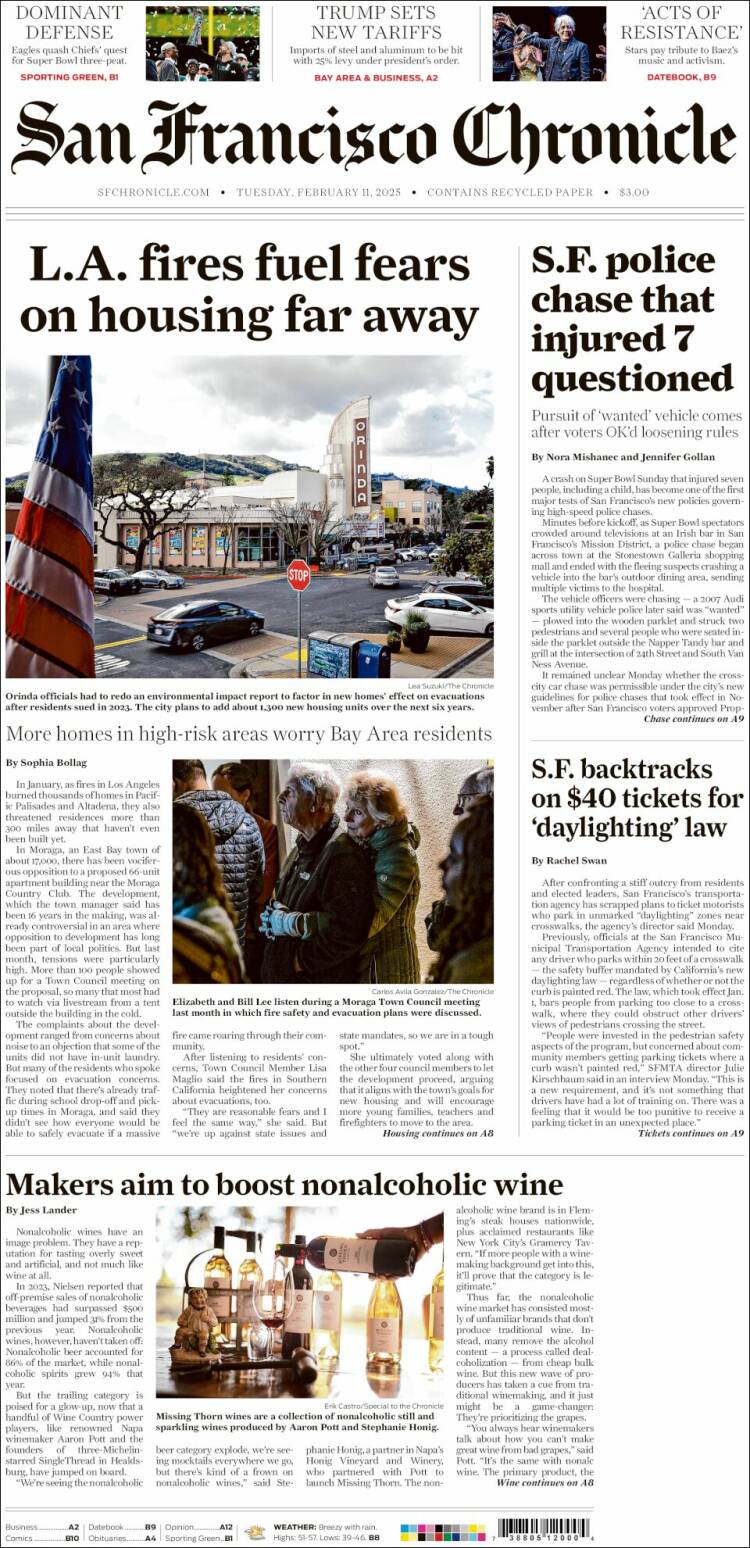 Portada de San Francisco Chronicle (USA)