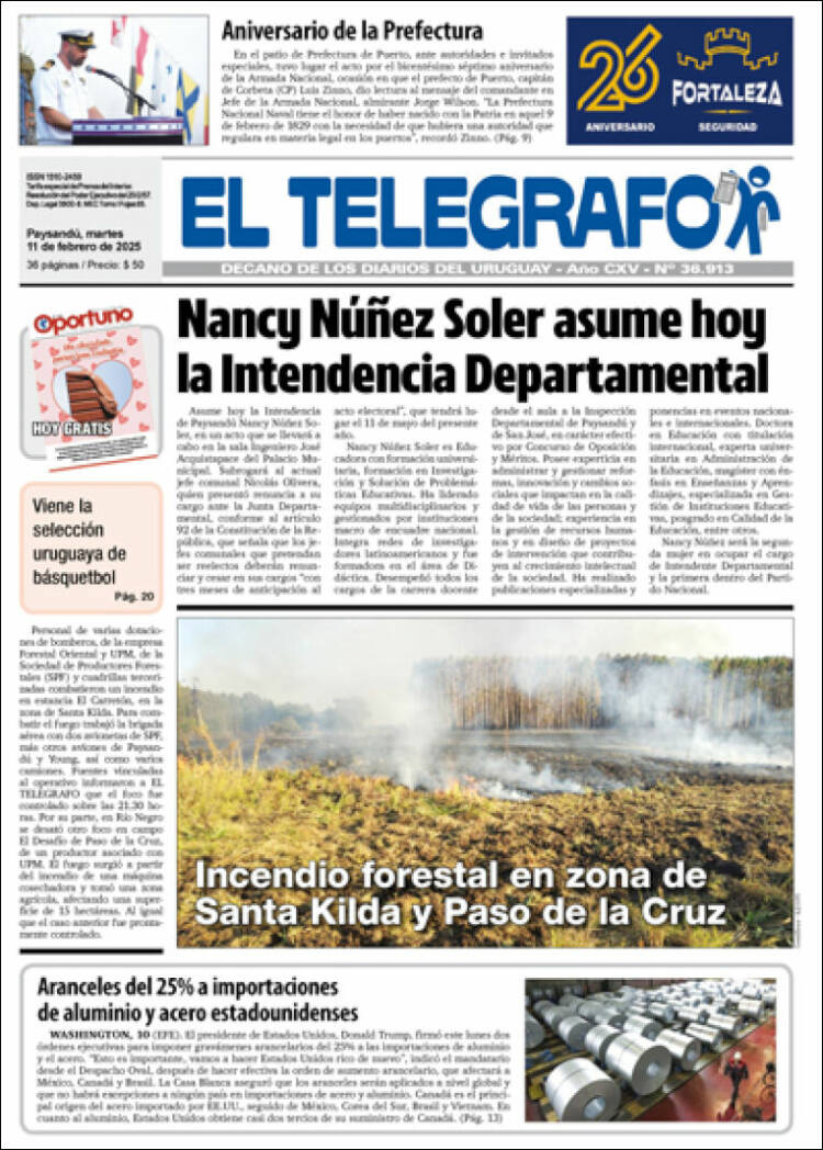 Portada de El Telégrafo (Uruguay)