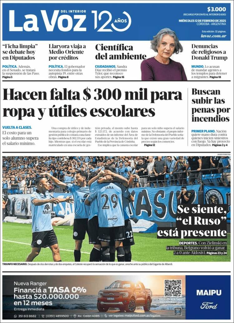 Portada de La Voz del Interior (Argentina)