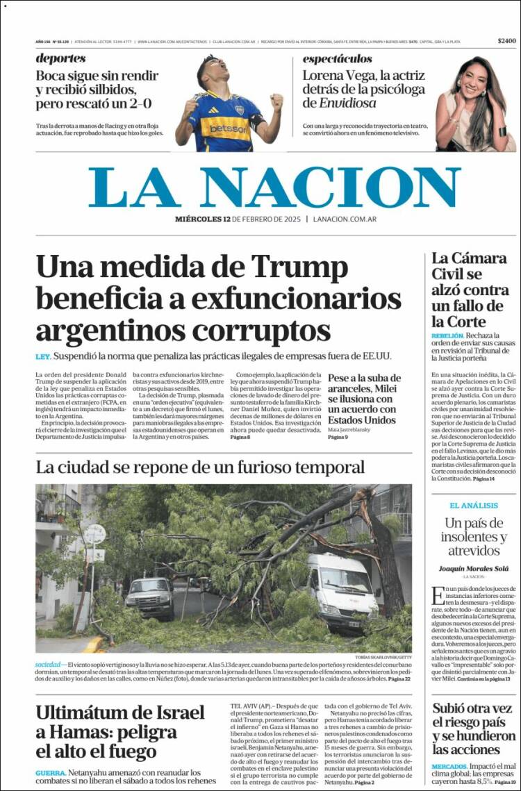 Portada de La Nación (Argentina)