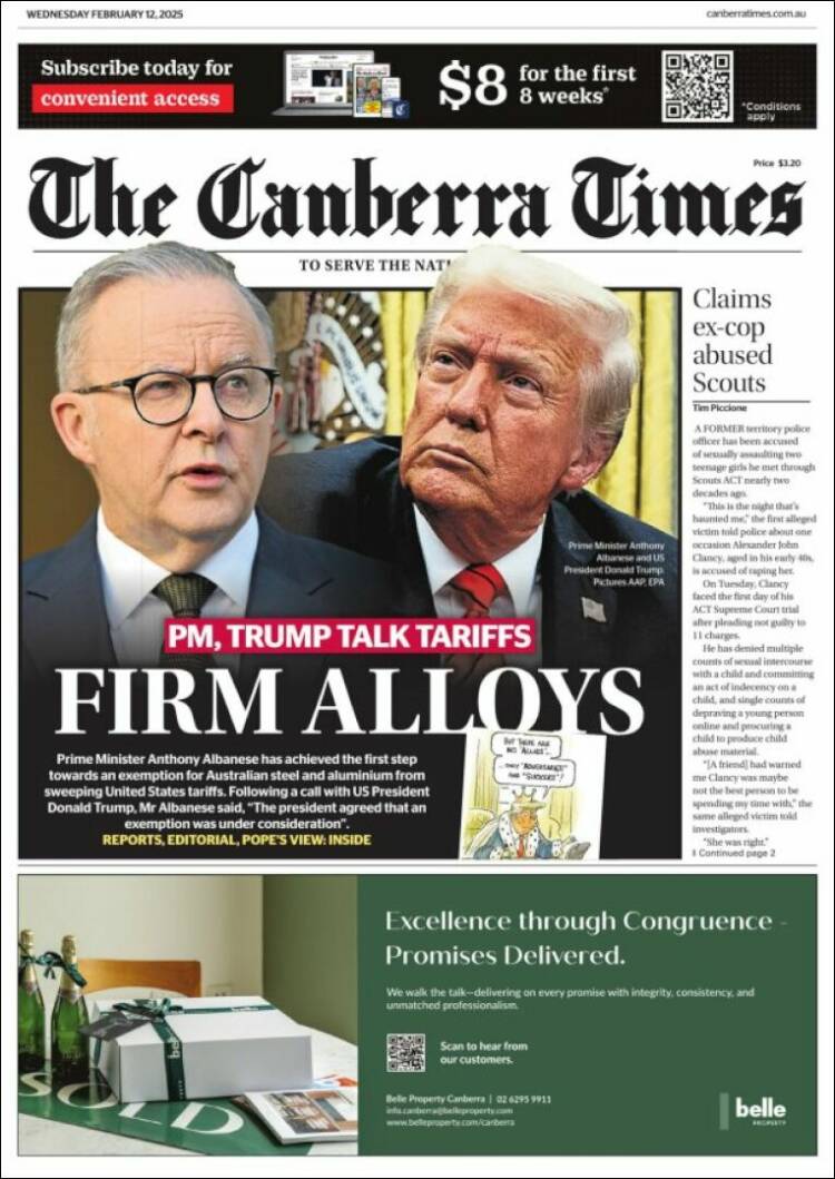 Portada de The Canberra Times (Australie)