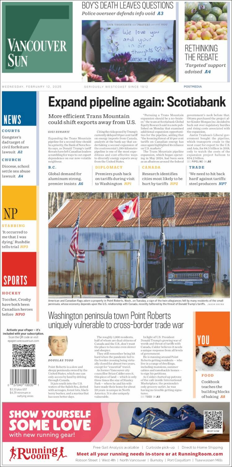 Portada de The Vancouver Sun (Canada)