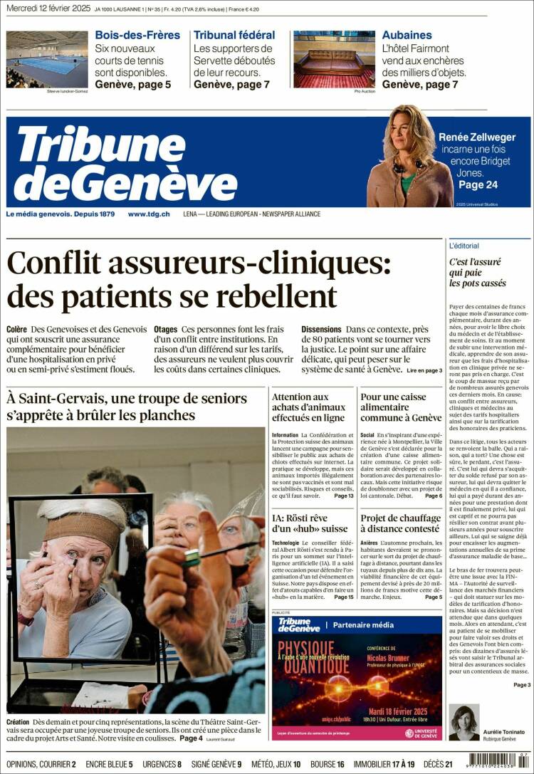 Portada de La Tribune de Genève (Suisse)