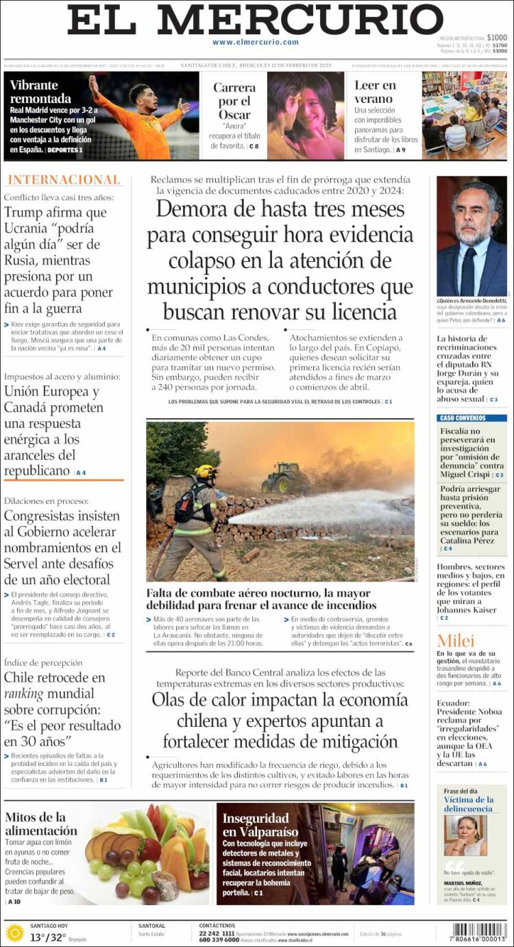 Portada de El Mercurio (Chile)