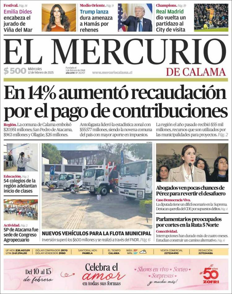 Portada de El Mercurio - Calama (Chili)