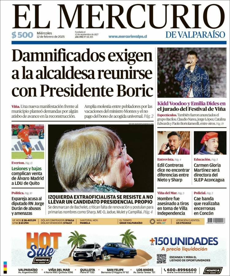 Portada de Mercurio de Valparaiso (Chile)