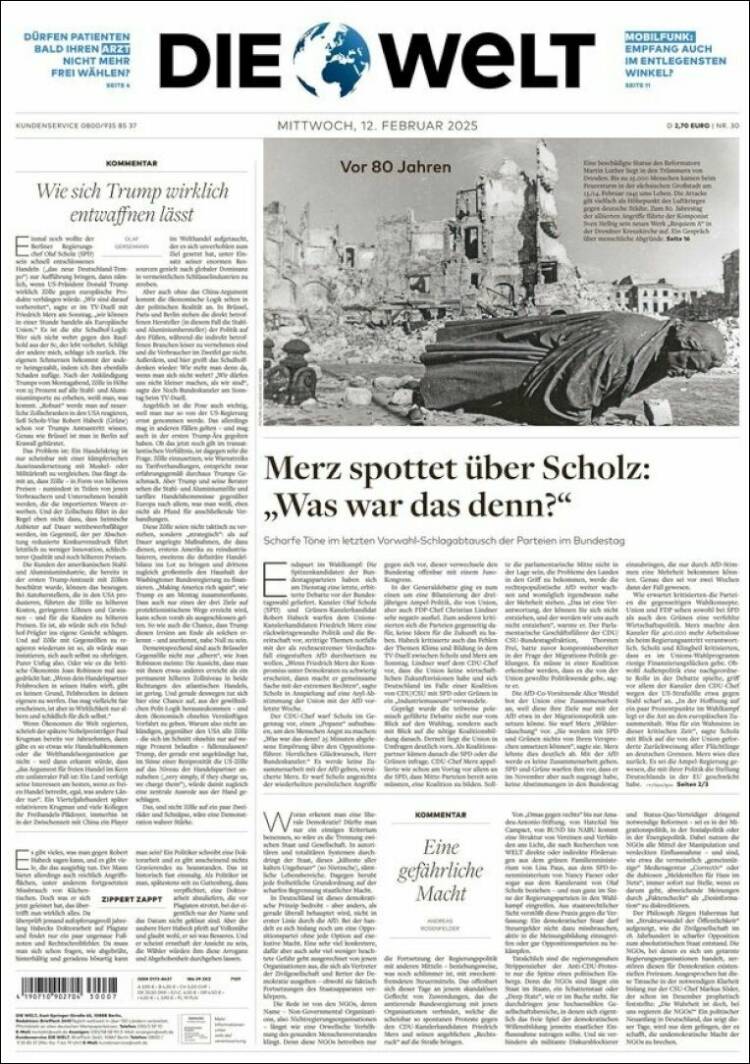 Portada de Die Welt (Germany)