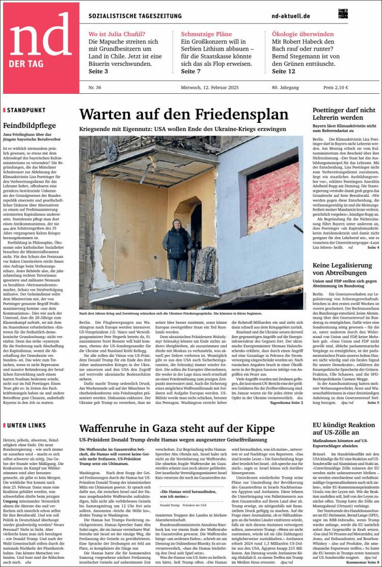 Portada de Neues Deutschland (Alemania)