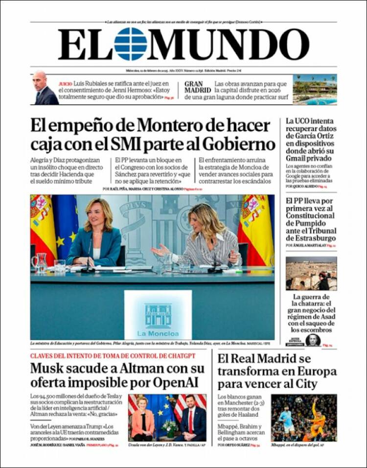 Portada de El Mundo (Espagne)