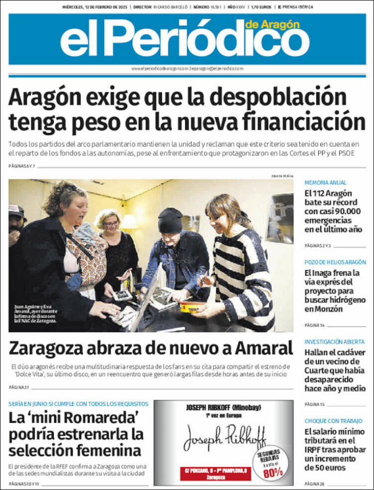 Portada de El Periódico de Aragón (Spain)