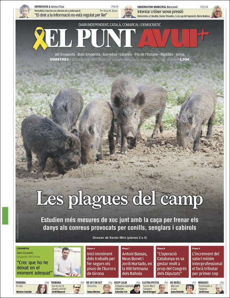 Portada de El Punt Avui - Girona (Espagne)