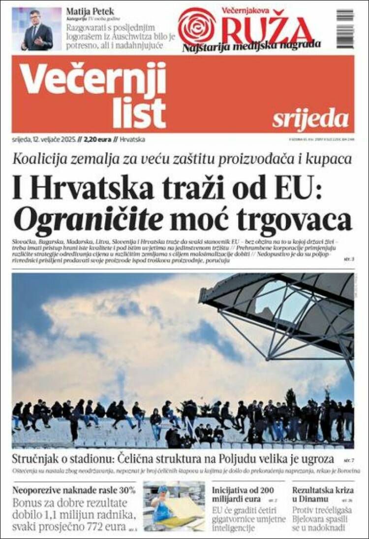 Portada de Večernji (Croatie)