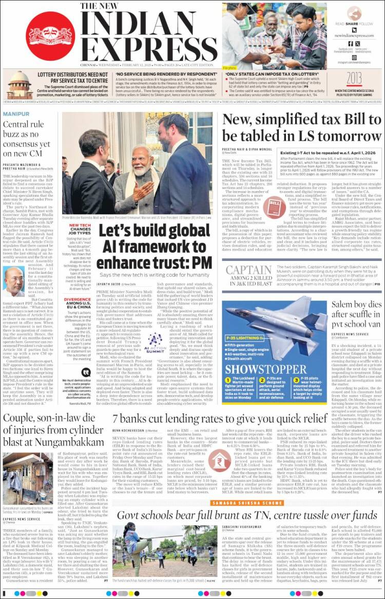 Portada de New Indian Express (India)