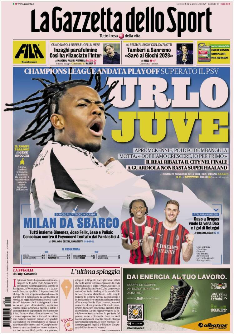 Portada de La Gazzetta dello Sport (Italia)