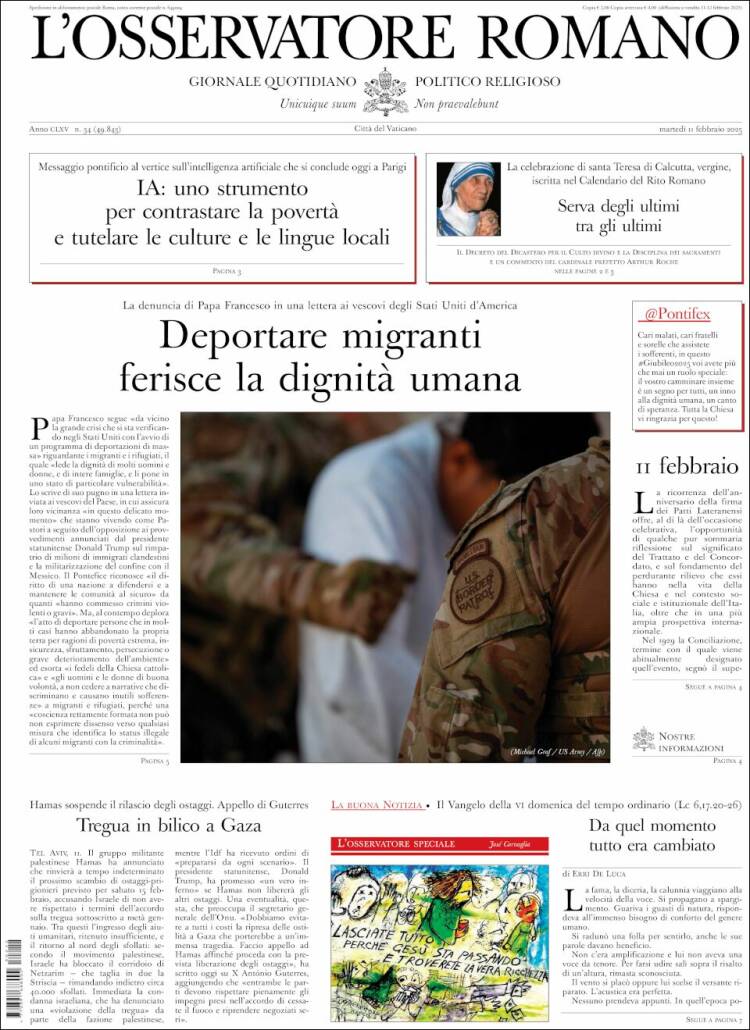 Portada de L'Osservatore Romano (Italie)